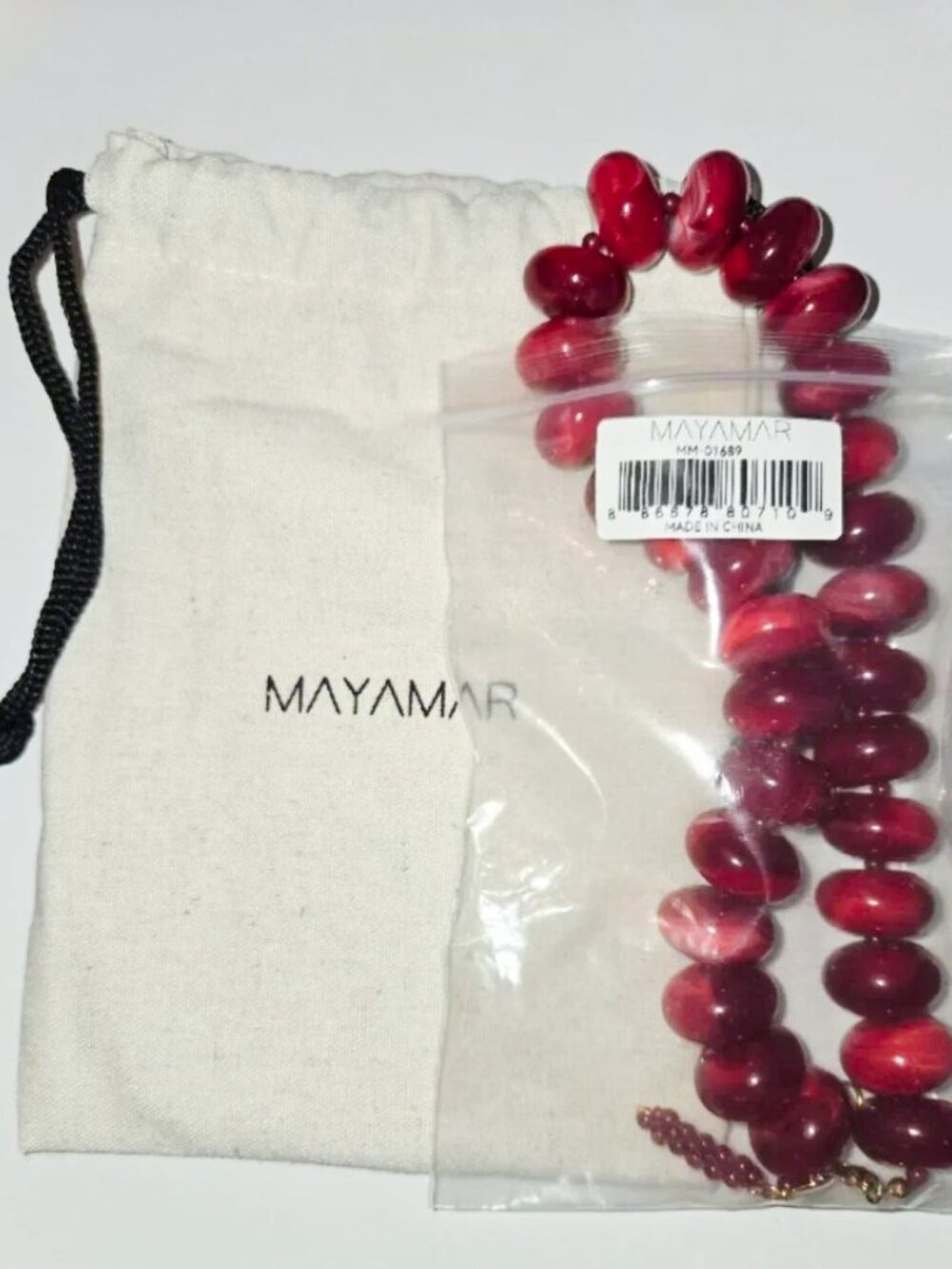 Mayamar Resin & Red Agate Oval Pebble Statement Necklace NEW - Picture 4 of 4